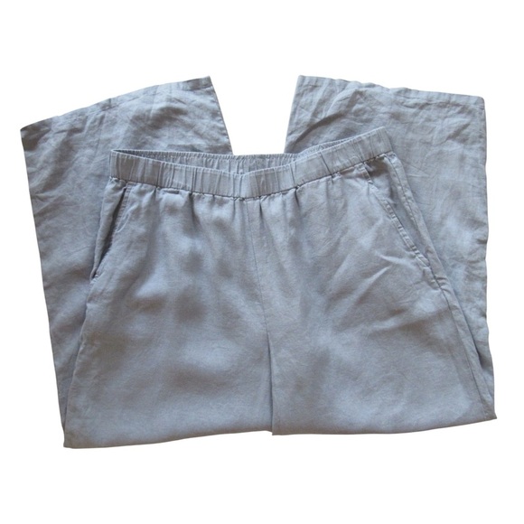 Eileen Fisher Linen Wide Leg Pants Medium Light Blue Cropped Pull On Pockets - Picture 3 of 11